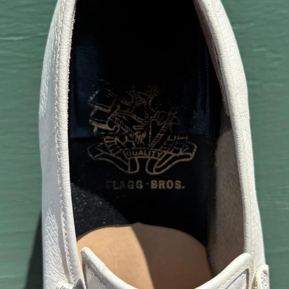 Vintage Flagg Bros Mens White Leather Penny Loafers Mod 60s 70s Slip On Shoes